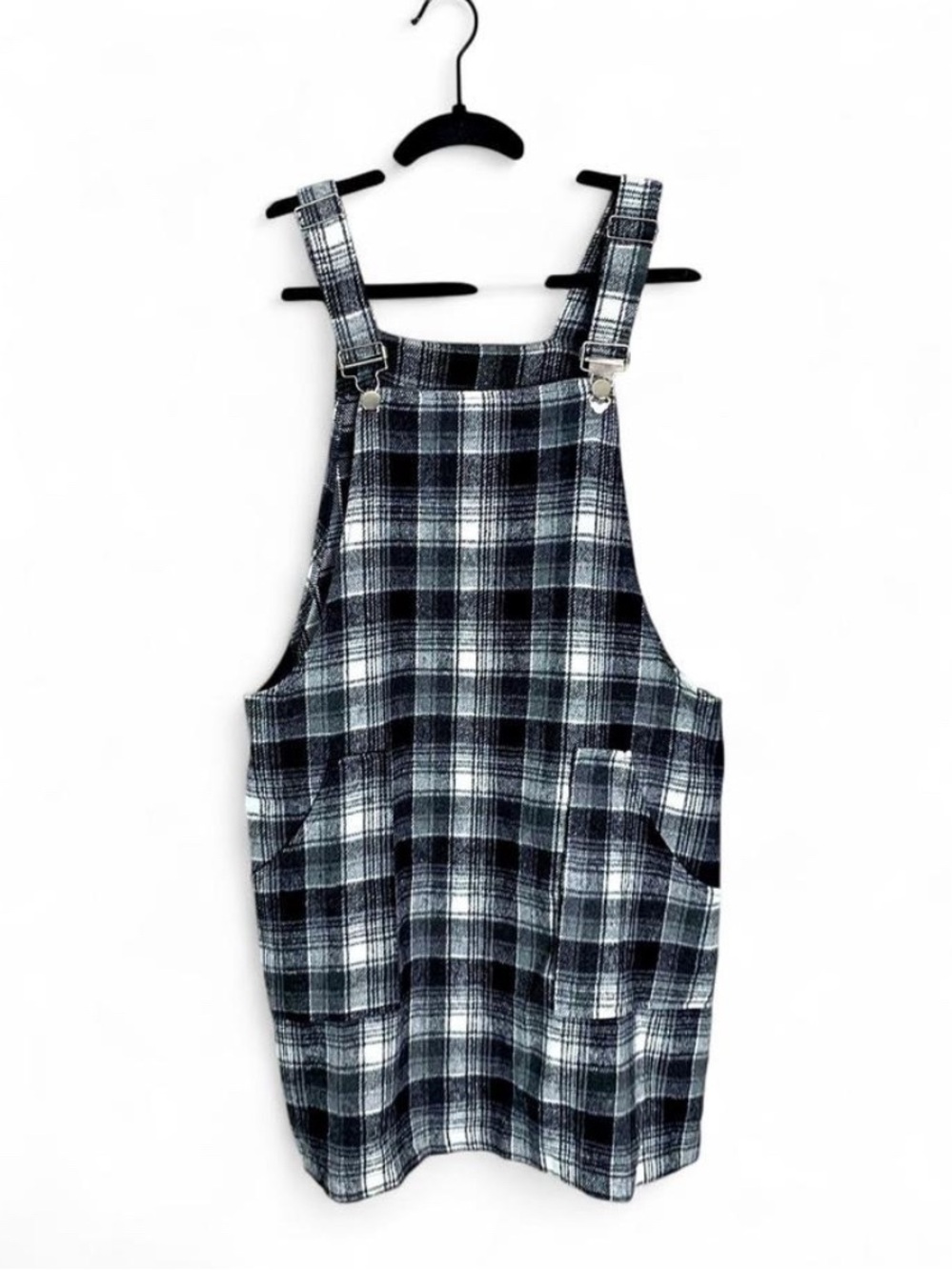 Pink Lily Black & White Plaid Jumper Overall Dress - Size M (EUC)